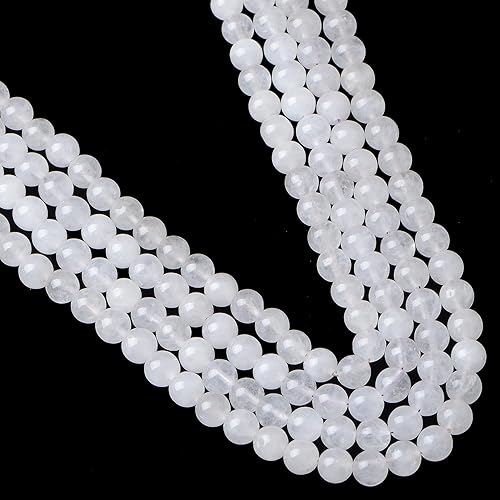 Miniatura 5 de 100 cuentas sueltas redondas de jade blanco natural de 0.315 pulgadas para fabricación de joyas con cordón elástico de cristal