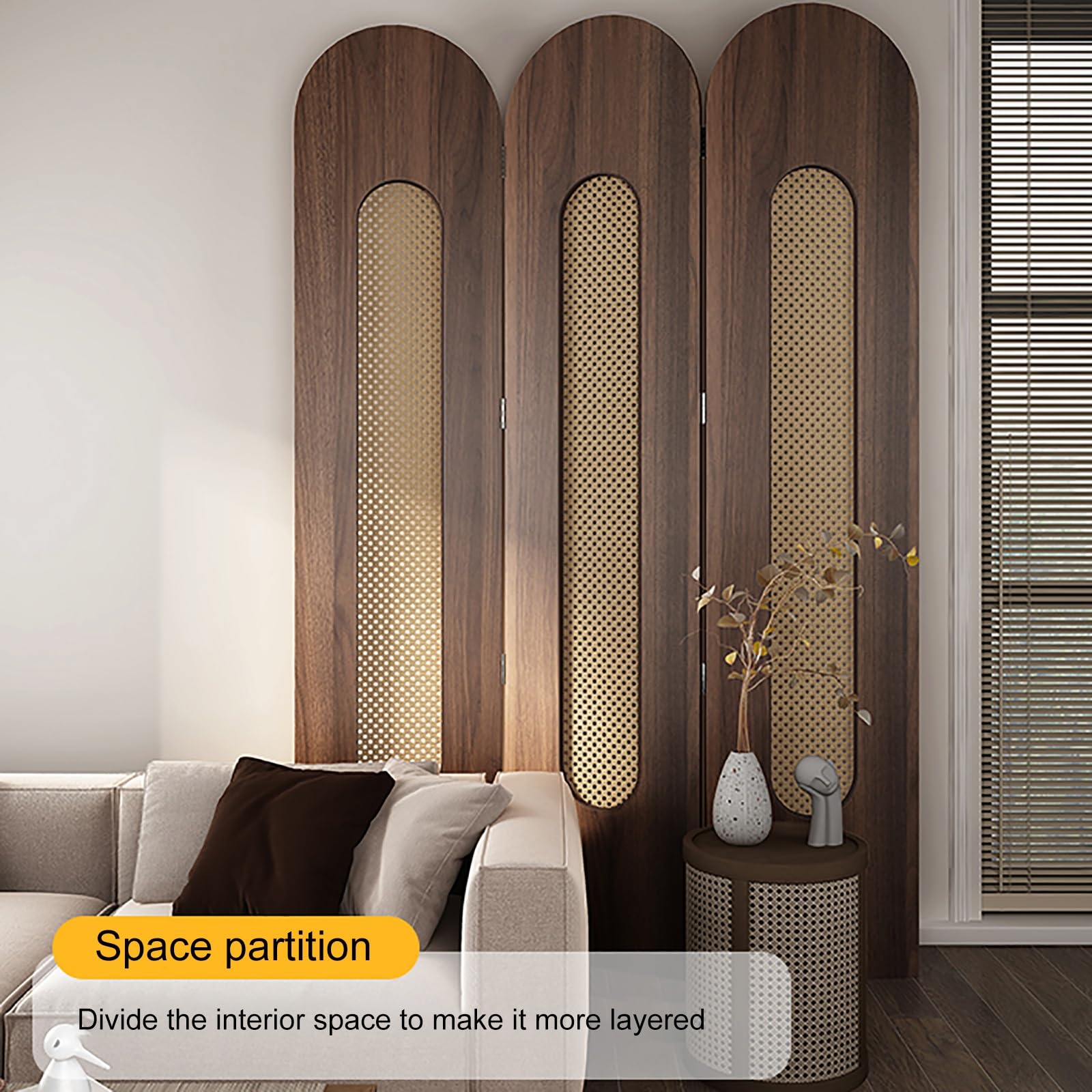 Separe Divisorio Interno, Divisorio Pieghevole in Rattan Intrecciato, Altezza 180 cm, Separe da Esterno Giardino Indipendente per Camera da Letto e Ufficio(Cherry,Large)