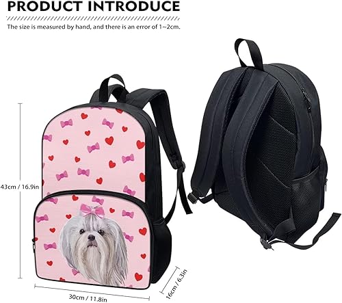 Miniatura 6 de AmzPrint Mochila para niñas y gatos para niños de 17 pulgadas, escuela primaria secundaria, bolsa escolar de gato atigrado (morado), Shih Tzu,