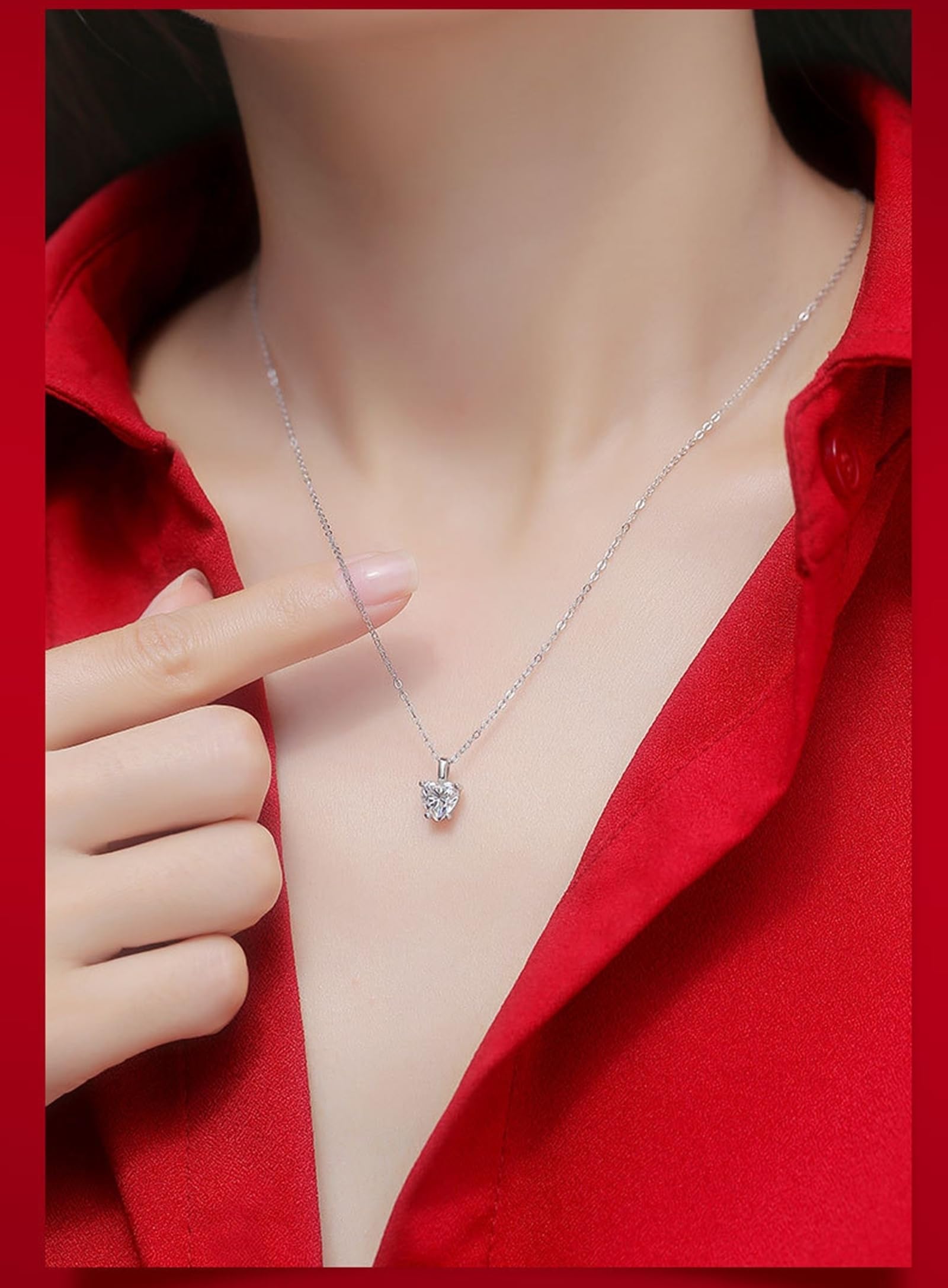 Collar de moissanita para mujer en oro blanco/platino, 4 puntas solitario en forma de corazón, delicado collar de oro para cumpleaños