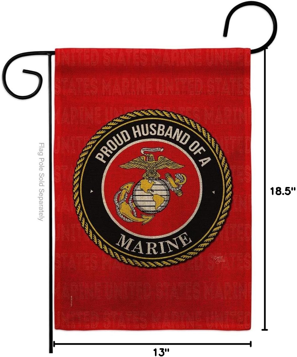 Marine Corps Proud Husband Marines Burlap Garden Flag Armed Forces USMC Semper Fi United State American Military Veteran Retire Official Small Gift Yard House Banner Double-Sided 13 X 18.5