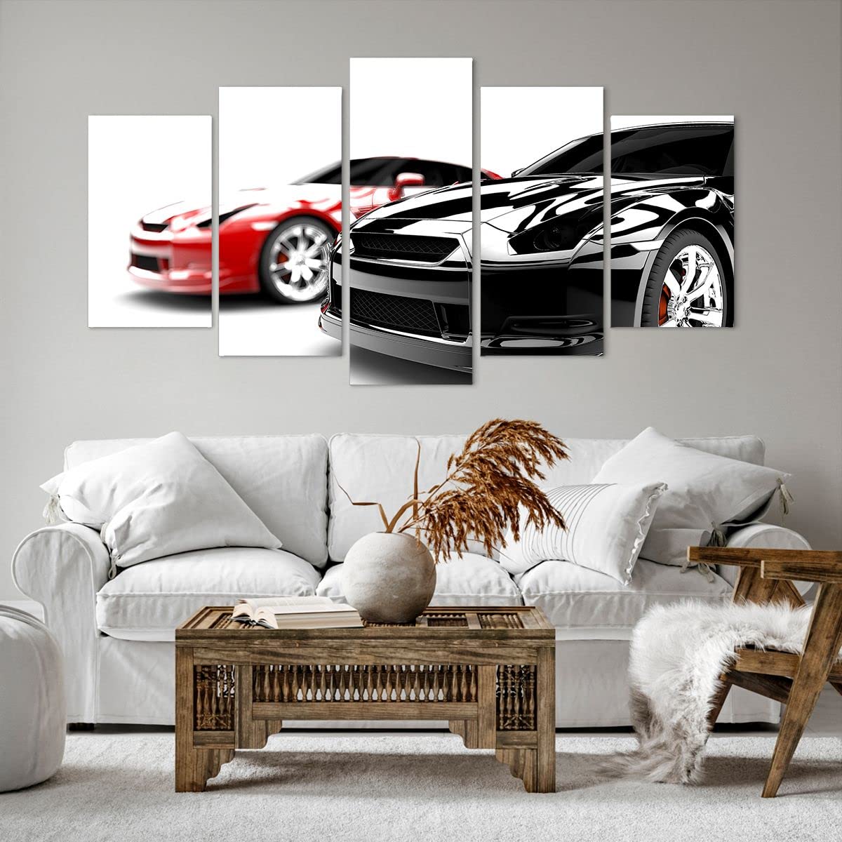 Cuadros Decoracion Salon Coches deporte elegancia Lienzos decorativos 160x85cm Cuadro Sobre Lienzo Moderno Dormitorio Cuadros Pared Imágenes Tríptico 5 Piezas Wall Art Prints Grande XXL EA160x85-2390