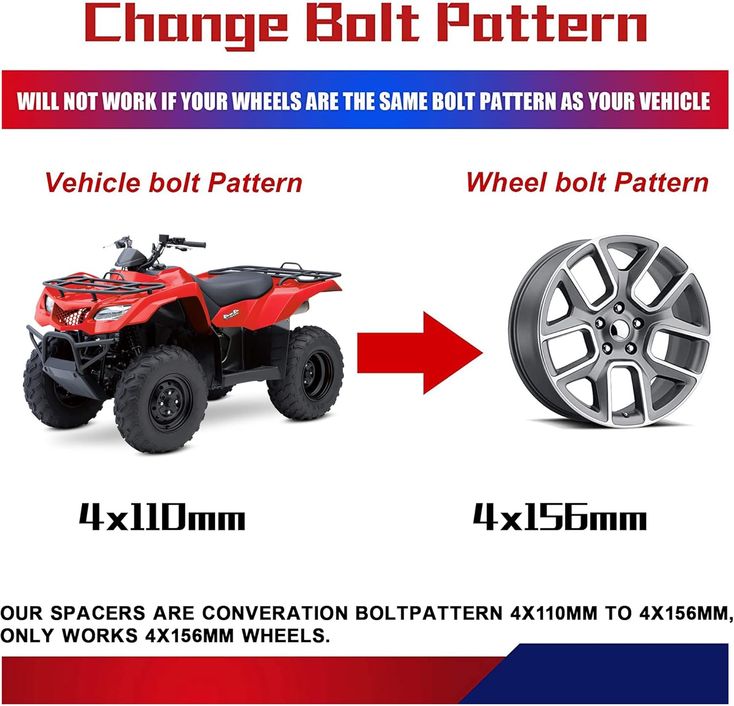 FLYCLE 4x110 to 4x156 Wheel Adapters for Foreman Rincon Rancher Kodiak Grizzly King Quad, 1 inch 4x110mm to 4x156mm Wheel Adapter with 12x1.5 Studs 74.1mm Hub Bore