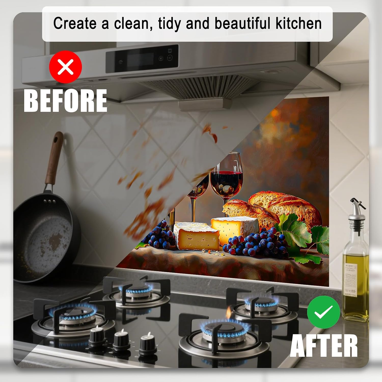 Nuxovilar Peel and Stick Backsplash Vintage Food Pattern Kitchen Backsplash Tile 17.72"x27.56", Peel and Stick Backsplash for Kitchen, Perfect for Dining Area, Wine Bar, Gourmet Space