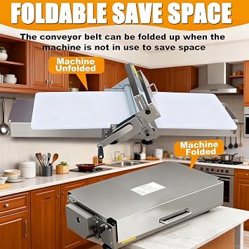 Folding Noodle Press, Stainless Steel Noodle Press, Tabletop Noodle Press, Manual Dough Roller Machine, Manual Noodle Press with Adjustable Thickness for Pizza, Pastry & Fondant Type300