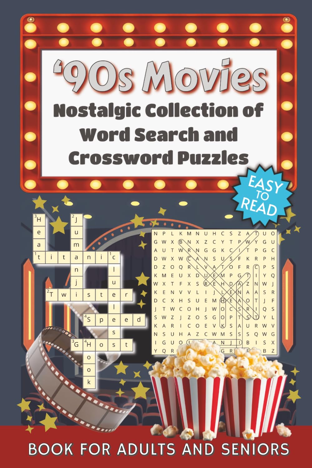 90s Movies Word Search and Crossword Puzzle: Book for Adults and Seniors, 55+ Nostalgic Puzzles for Brain Games, Memory Boost & Relaxation