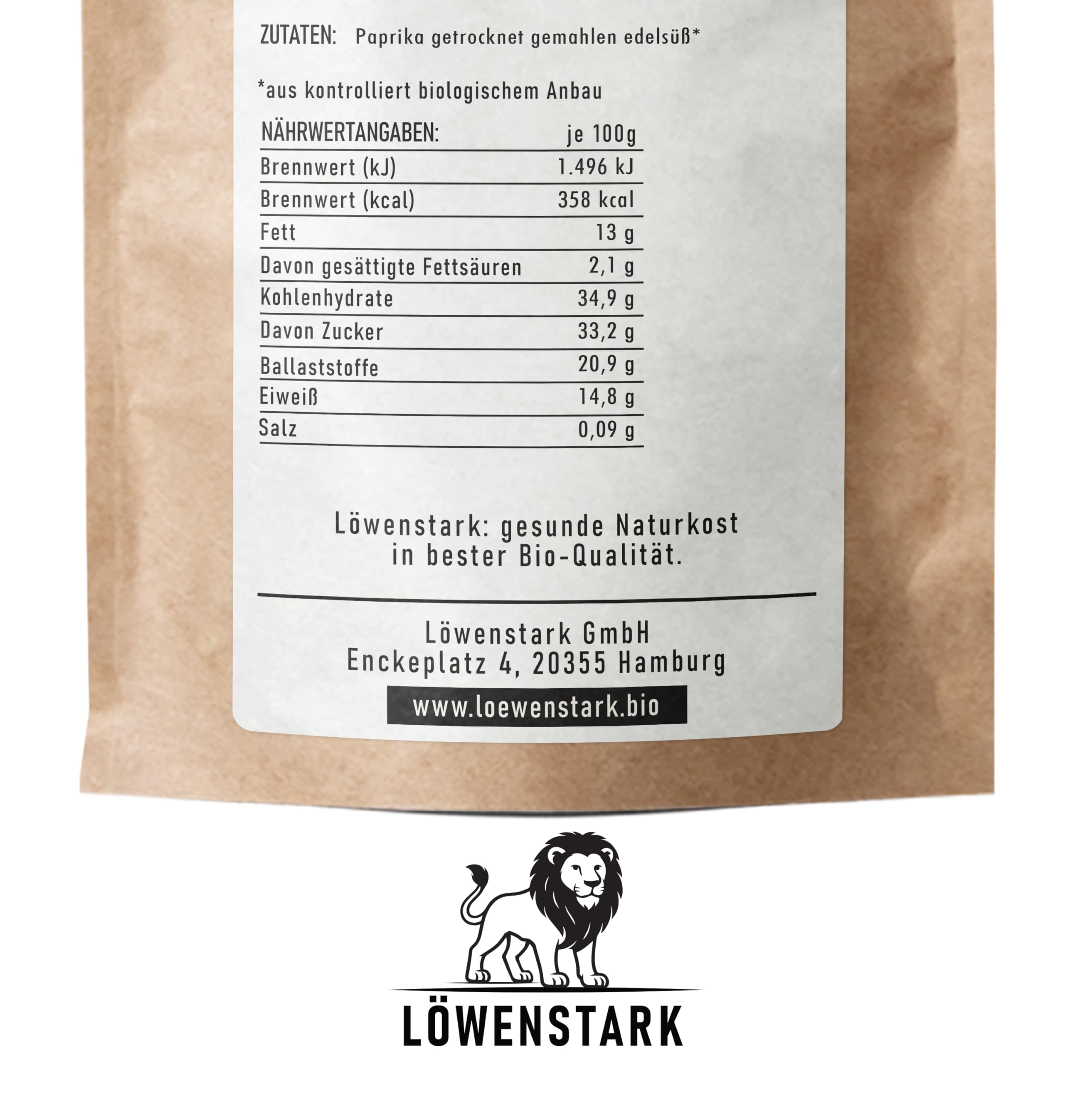 Löwenstark I BIO-Paprikapulver edelsüß 1 kg I Edelsüßes Paprikapulver I Ideal für warme und kalte Gerichte I Paprika Pulver aus dem getrockneten Fruchtfleisch roter Bio-Paprikaschoten