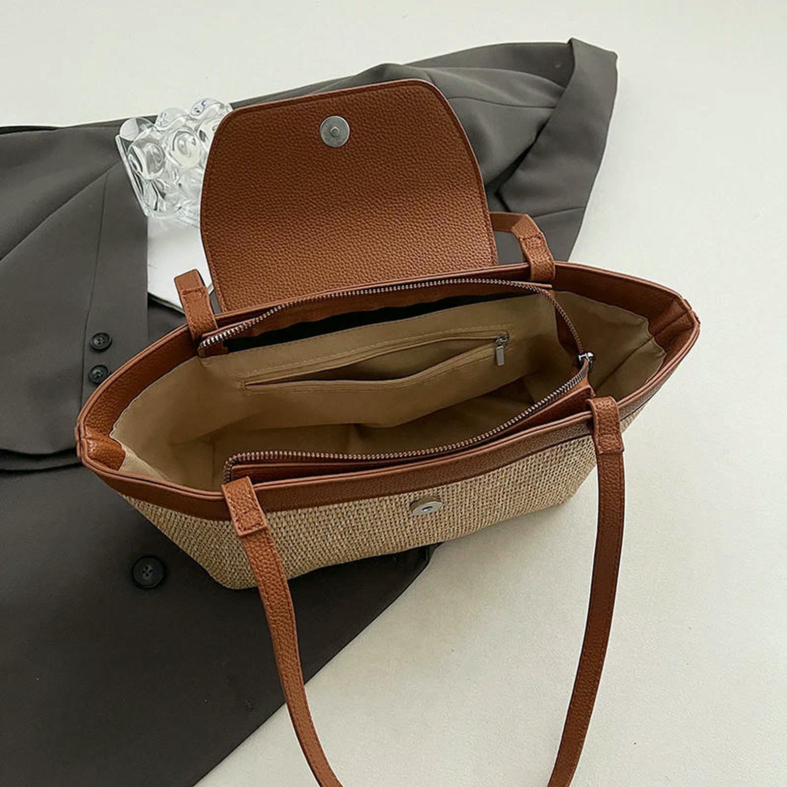 Torebki damskie na zakupy tkane słomkowe torebki dla kobiet lato kobiety nowa torebka damska torebka plażowa torebka damska torebki i portfele khaki 37 cm x 16 cm x 11 cm