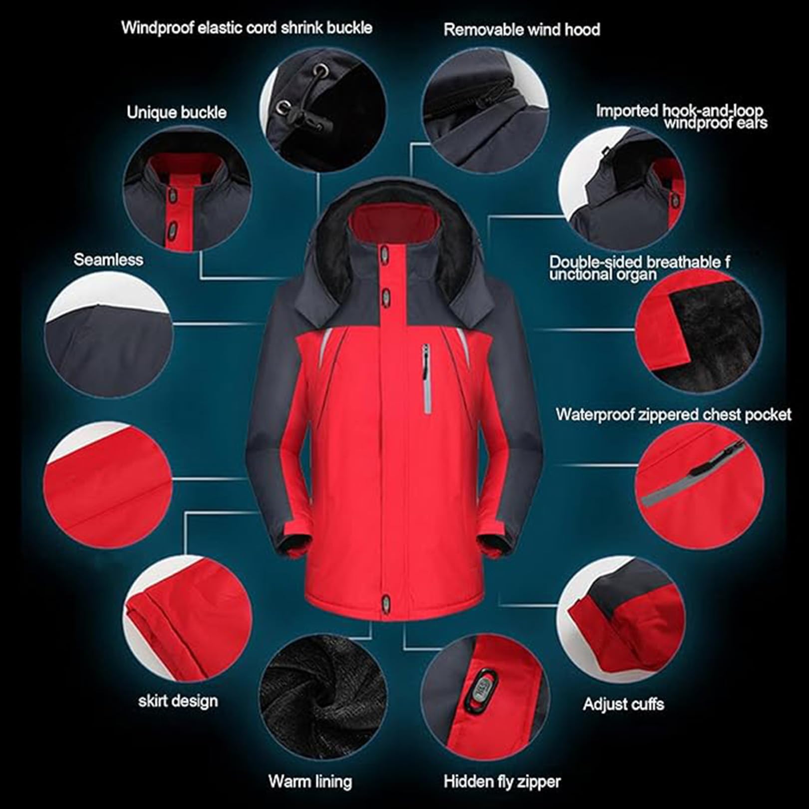wasserdichte Softshelljacke für Herren von Can am, mit Fleece gefüttert, Windjacke mit Kapuze, wärmende Thermomäntel, Skifahren, Bergwandern, Camping, Kapuzenjacke,C-5XL