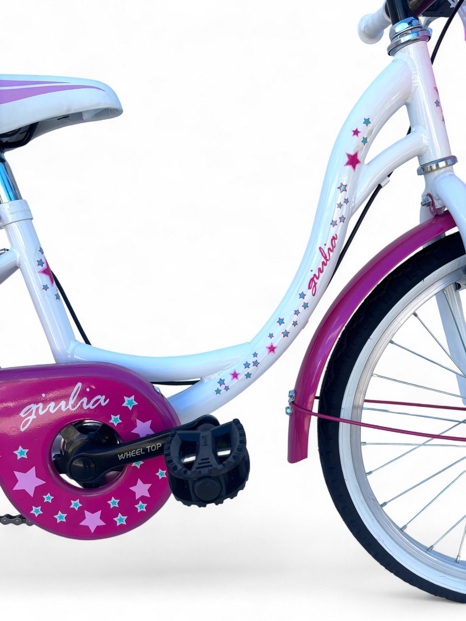 MADICKS Bicicletta Bambina da 6 a 8 anni, Misura 20 Pollici, Bici da Passeggio con Cestino Floreale Rosa (altezza bambina: 1,20-1,35 m) Bianco-Rosa · Design Italiano · Telaio Robusto · Colori Vivaci