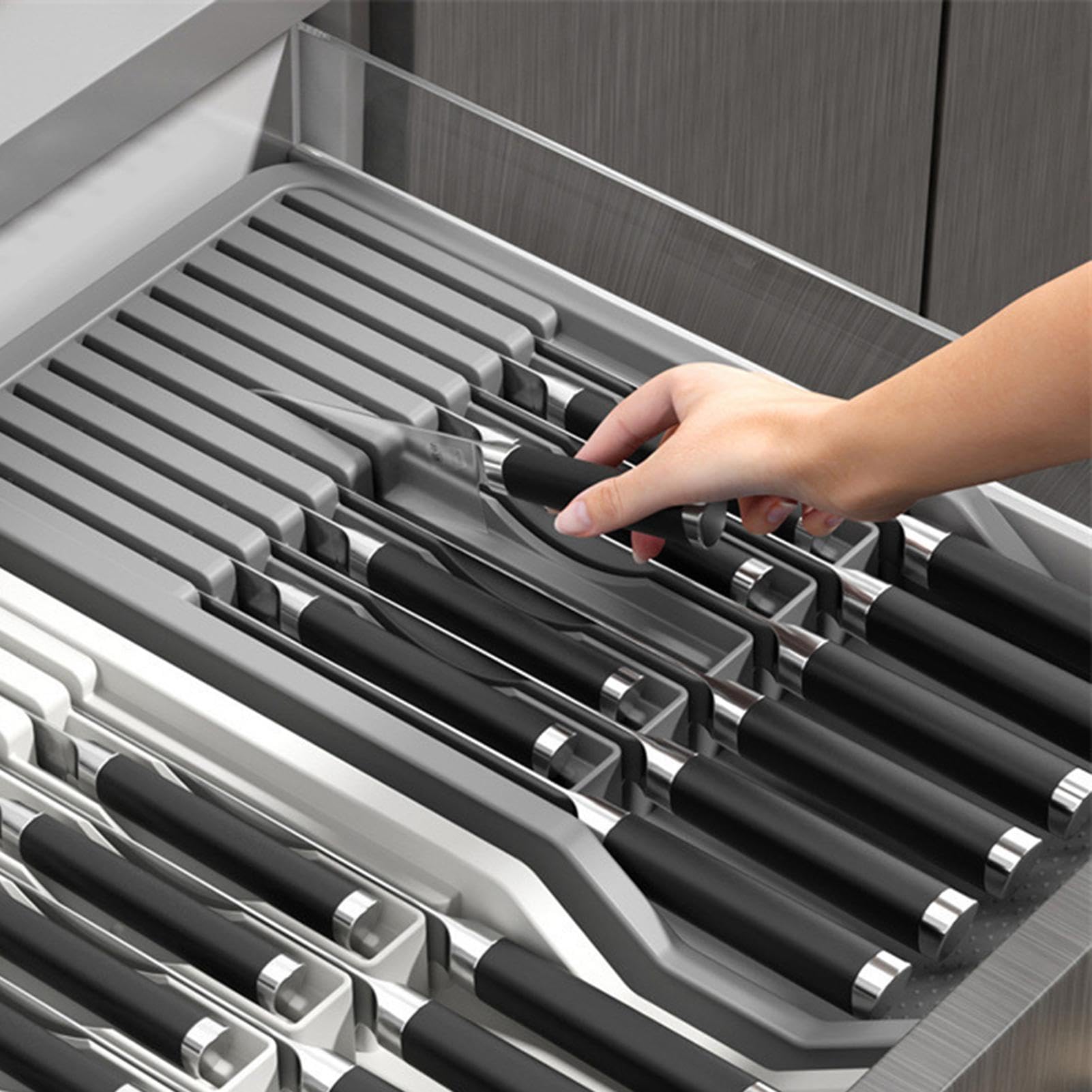Messenhouder - multifunctionele opbergbox voor keukenmessen, lademessen, besteklade organizer, lade opslag voor messen, vorklepels