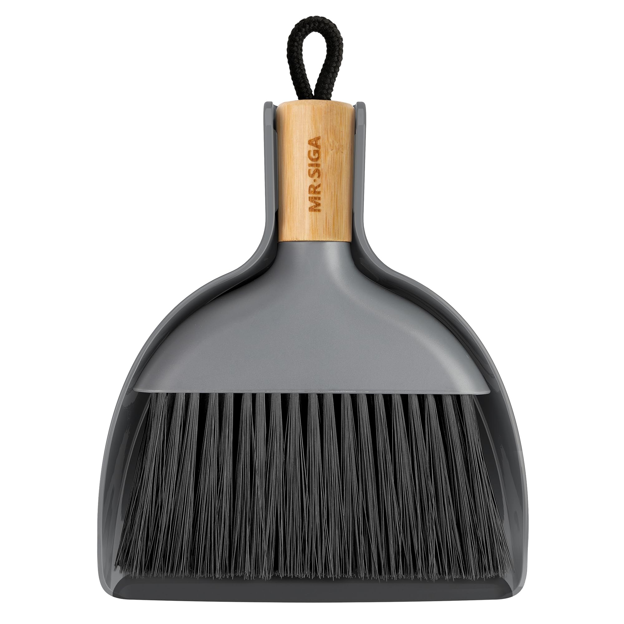 MR.SIGA Mini Dustpan and Brush Set, Portable Cleaning Brush and Dustpan Combo with Bamboo Handle, Gray, 1 Set
