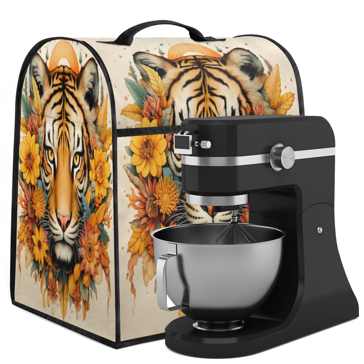 Coffee Maker Cover Flower Tiger Kitchen Appliance Covers Small Appliance Covers Blender Cover Juicer Cover Dust Covers for Kitchen Appliances with Top Handle and Pockets,Washable,B967