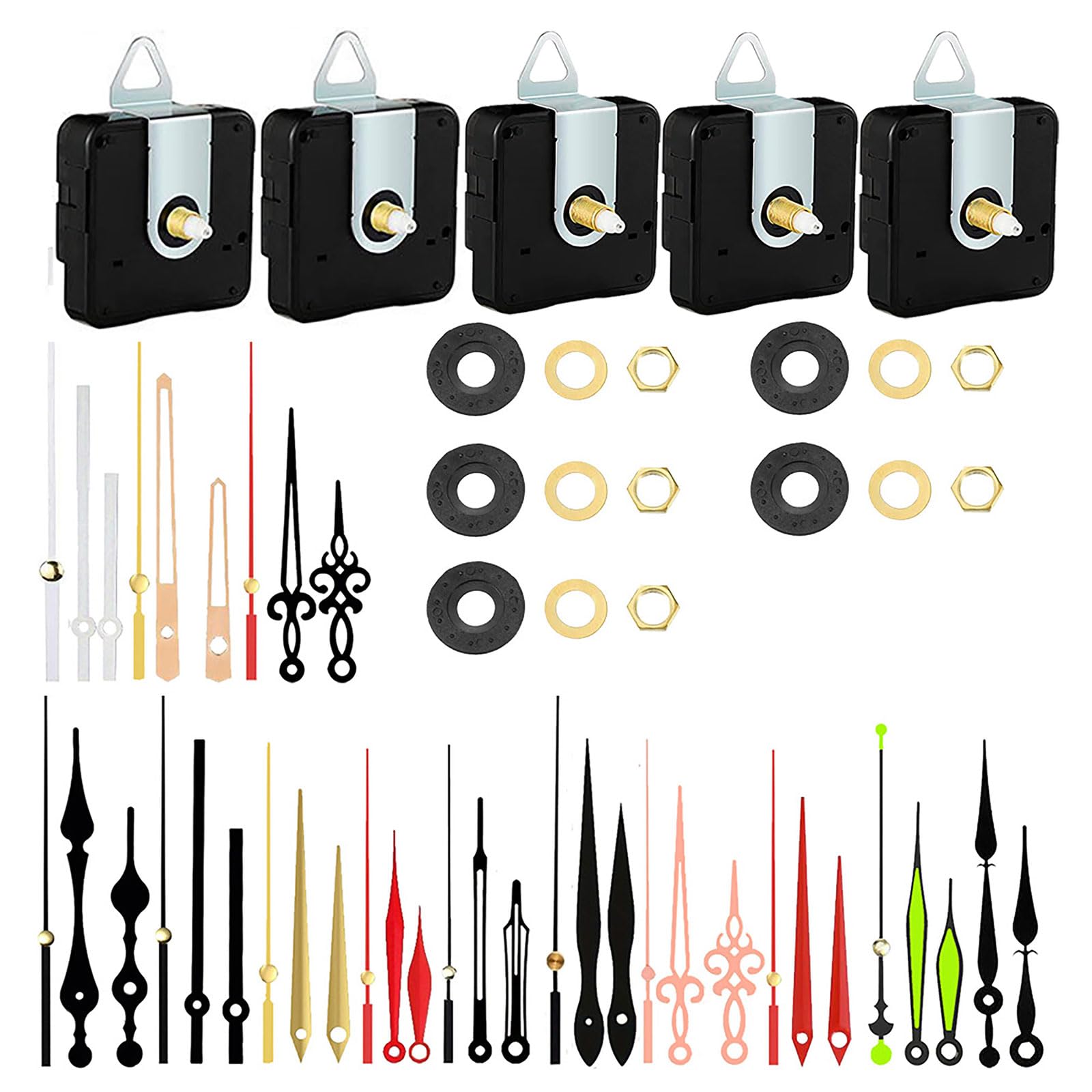 Sisyeuo 5Pcs Quiet Clock Motors Complete Repair Set with Decorative Colorful Hands Quartzs Movement for Wall Clock Restorations Mechanism Repair