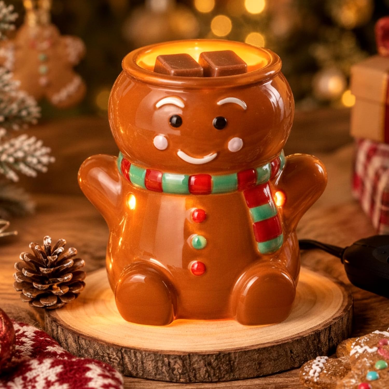 Glooglitter Gingerbread Man Wax Warmer, Ceramic Christmas Wax Melt Warmer