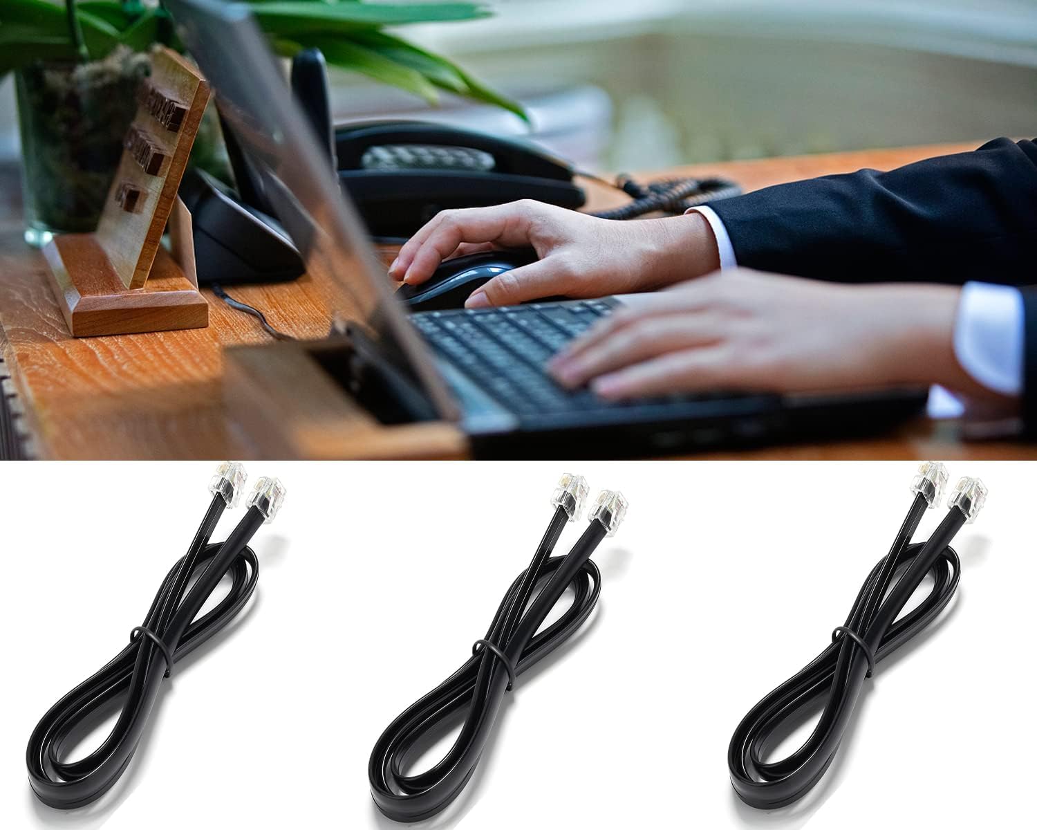 Telefon-Festnetz-Verlängerungskabel, mit Standard-RJ-11 6P4C-Stecker (90 cm, 3 Stück)