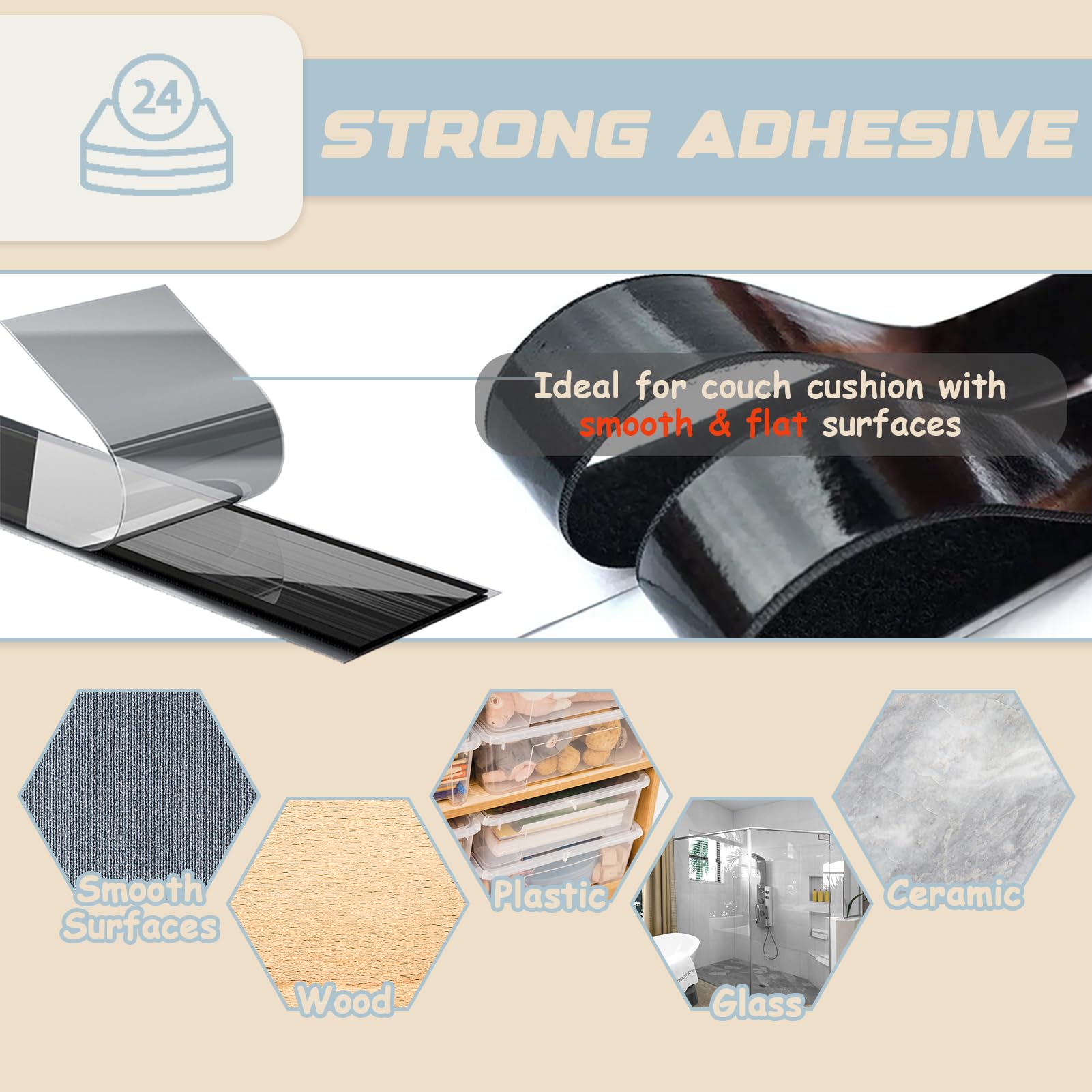 TEUVO 11cm x 6m Belcro Doble Cara Grande para Mantener Cojines en Su Lugar, Adhesivo Fuerte Cinta Hook and Loop Ancho Negro para Hogar y Oficina