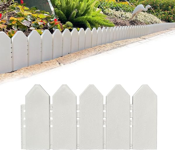 ARRYNTHEON Landscape Edging Kit 6.7 in Tall Decorative Double-Sided Wood-Look Fence Garden Border, Flower Bed Edging wit