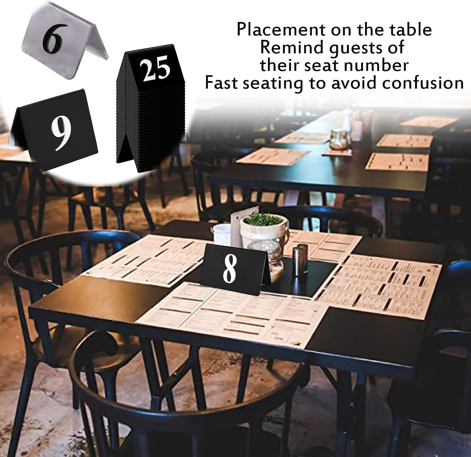 WORDFUN Tent Style Table Number, Tabletop Number Sign, 3D Digital Table Number Signs, Easy to Stack Up Table Number, Can Be Used in Restaurants, Bars, Parties, Weddings