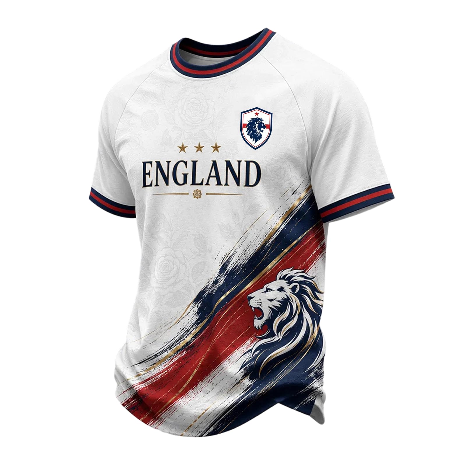 Men's England Football Shirt 2026 with Lion Print Short Sleeve Shirt for Supporters of Football Casual National Flag Print Top Outdoor Sports Shirts 04-Dark Gray S — image 1