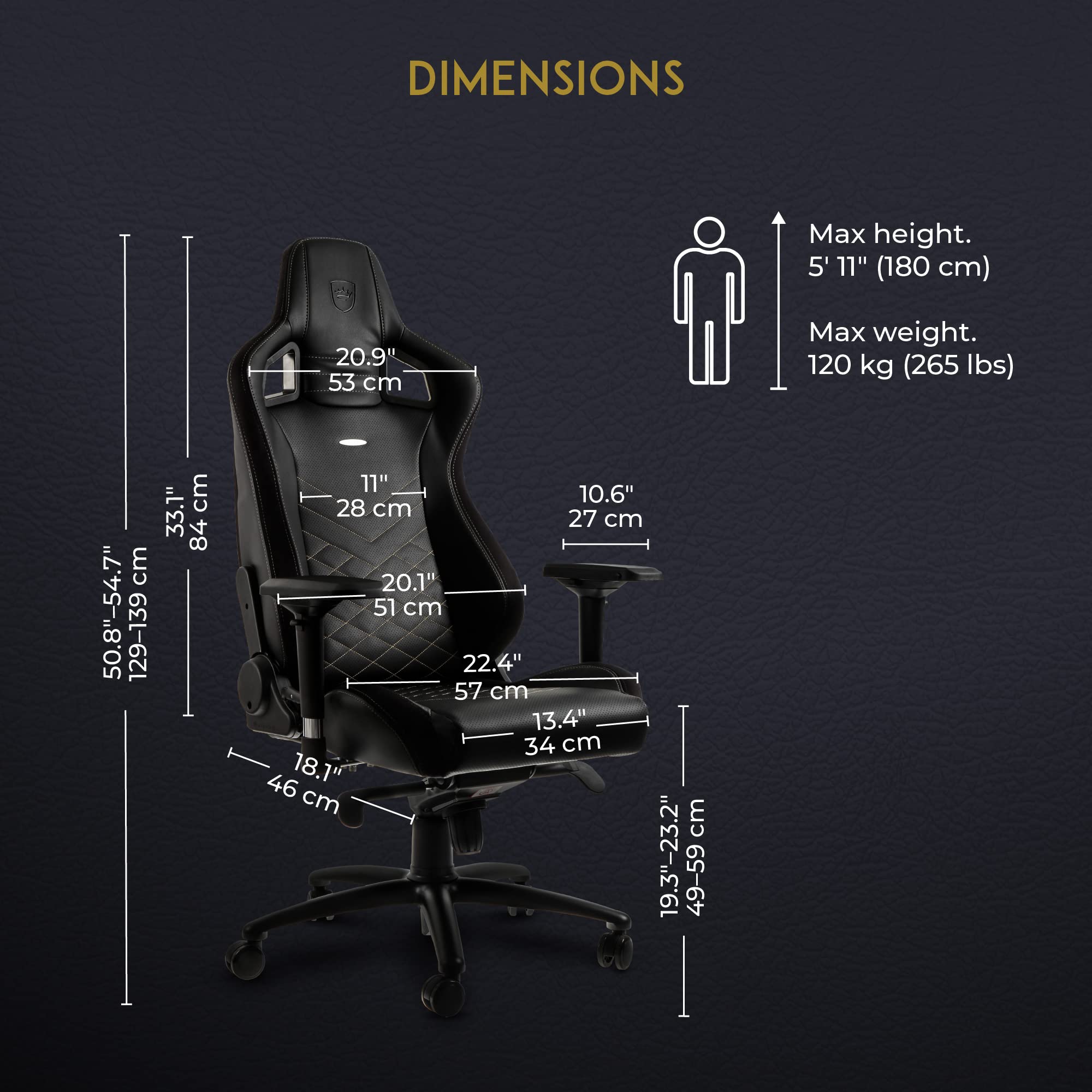 noblechairs Epic Chaise de Gaming - Chaise de Bureau - Cuir Synthétique PU - Noir/Or