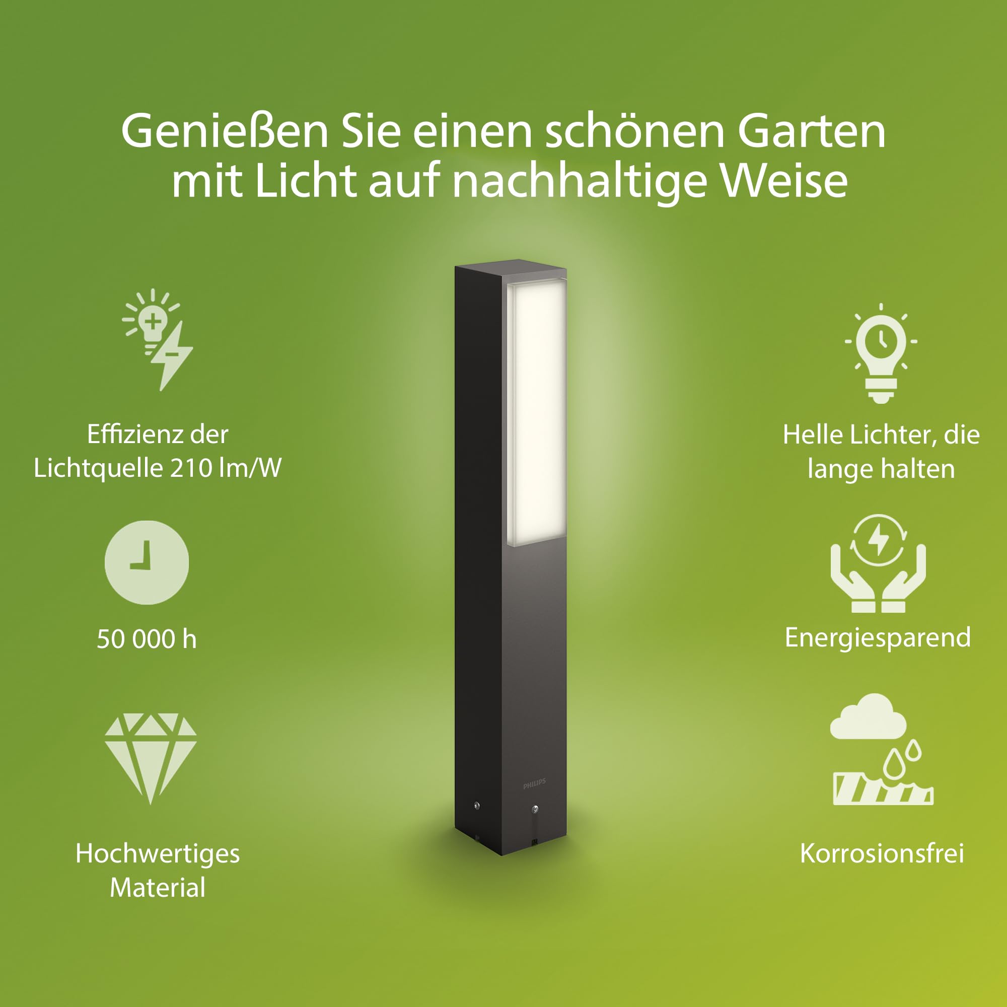 Philips Outdoor Ultra-Efficient Stratosphere Sockelleuchte 3.8W, 4000K kühlweißes Licht, IP44 wetterfest, anthrazit