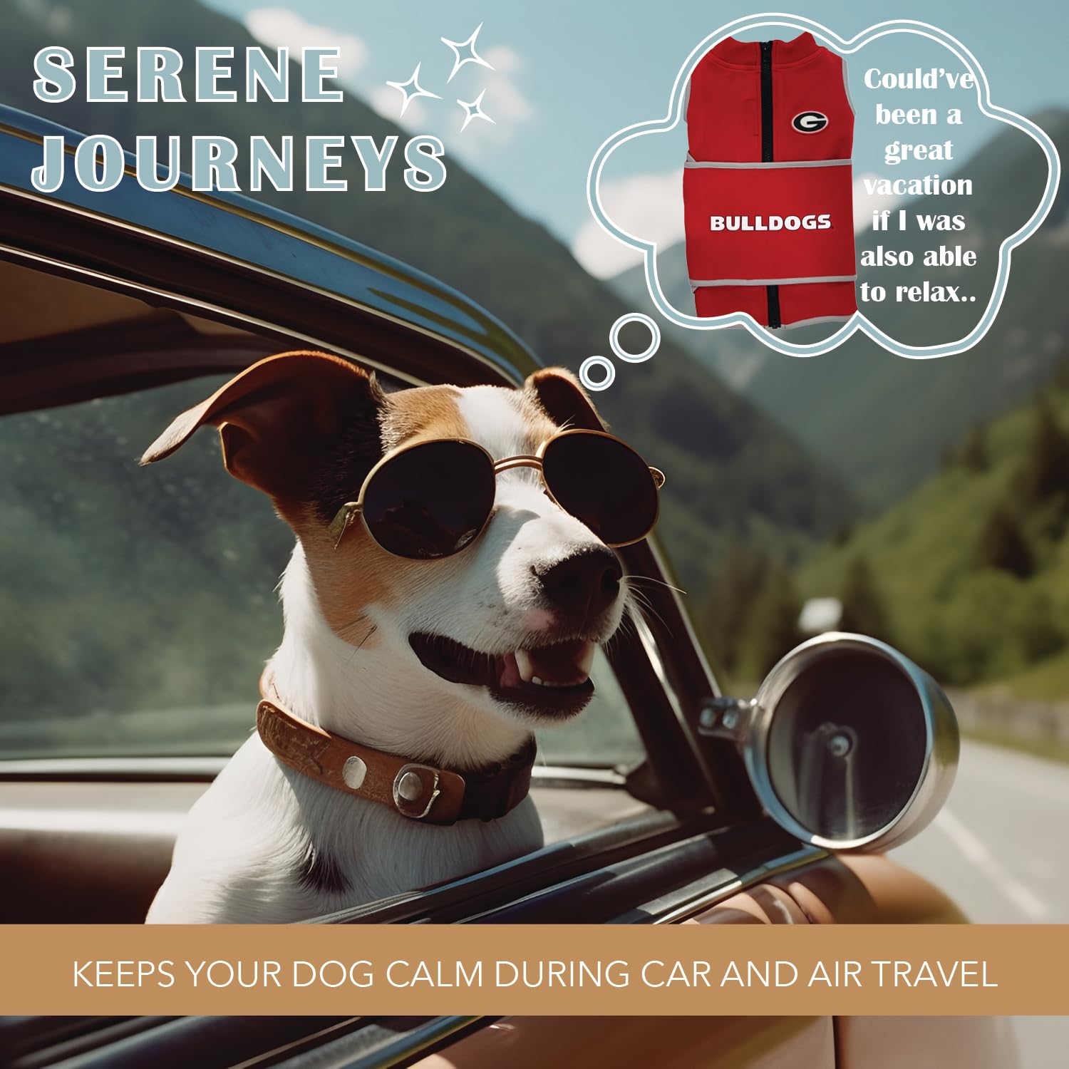 NCAA Georgia Bulldogs Dog Anxiety Calming Shirt Lenitivo Soluzione Vest, per cani/gatti con ansia, paure, fuochi d'artificio, rumori forti, scuro, solitario, mantiene i cani calmi e si sentono al