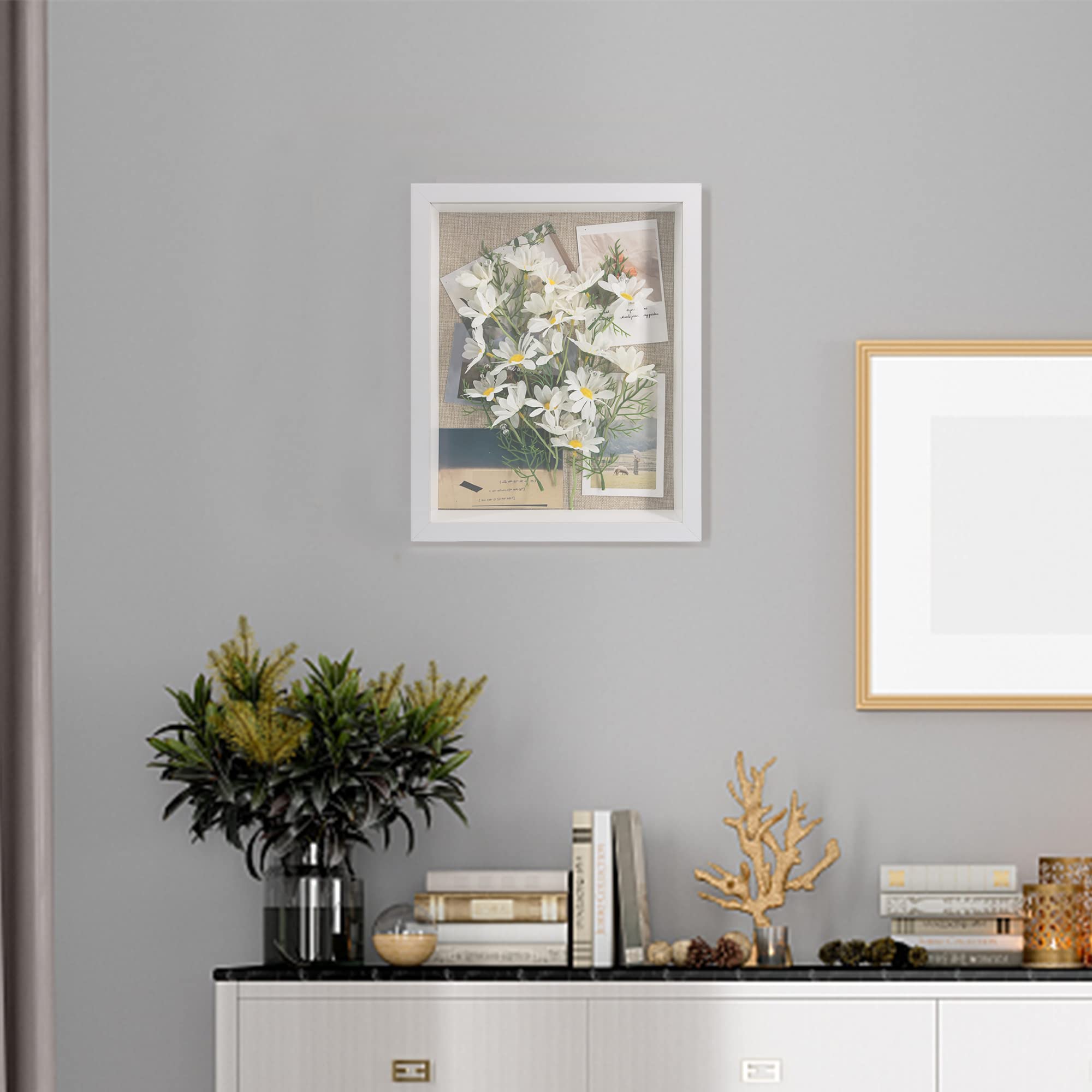 GraduationMall Hout 3D Fotolijst Schaduwbox 8x10(20x25cm),Kozijn met Raamdeur,Objectframe Vitrine voor Memorabilia Boeket Foto's Bloemen Medailles