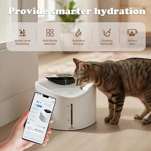 Miniatura 3 de Fuente de agua inteligente para gatos, fuente automática para beber mascotas de 2.5 litros con sensor de radar, control de aplicación, filtración