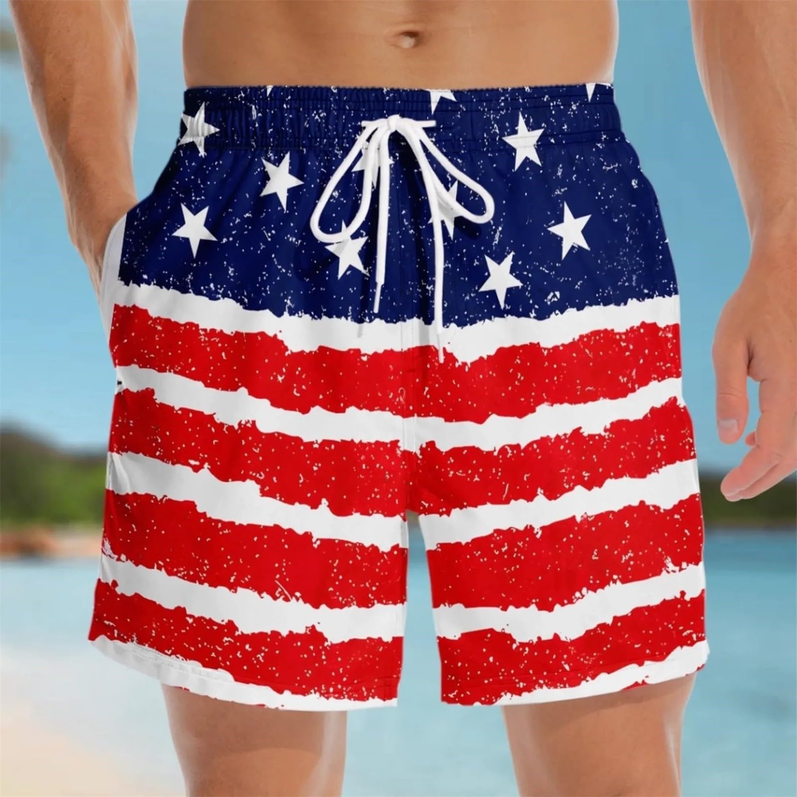 CHUNOTU Swimming Shorts Men 2026 Funny Flag Hairy Big Booty Swim Trunks, A01-red, 4XL - Image 2
