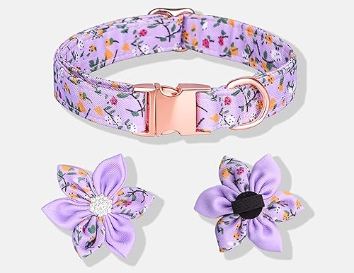 Miniatura 3 de Pimaodog Collar de perro, collar para perrera, collar de cachorro con patrón floral, lindo collar de perro con flor de diamantes de imitación