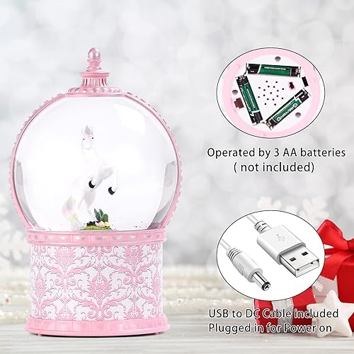 Miniatura 3 de Globo de nieve musical de unicornio, globos de nieve de Navidad iluminados de 7.1 pulgadas con purpurina giratoria, funciona con pilas y alimentada