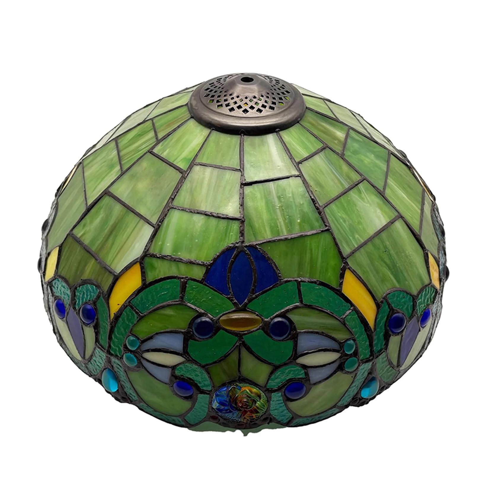 SaryEdge 16-Inch Baroque Glass Shade Replacement, Only Tiffany Style Stained Glass Lampshades, Retro Pastoral Mahogany Elegant Lantern Shade for Table Lamp Floor Lamp Hanging Lamp,Yell，Green
