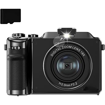 48MP 4K Digital Camera 18X Digital Zoom Built-in Fill Light Anti-shake Auto Focus Dual Camera with 32GB TF Card Black