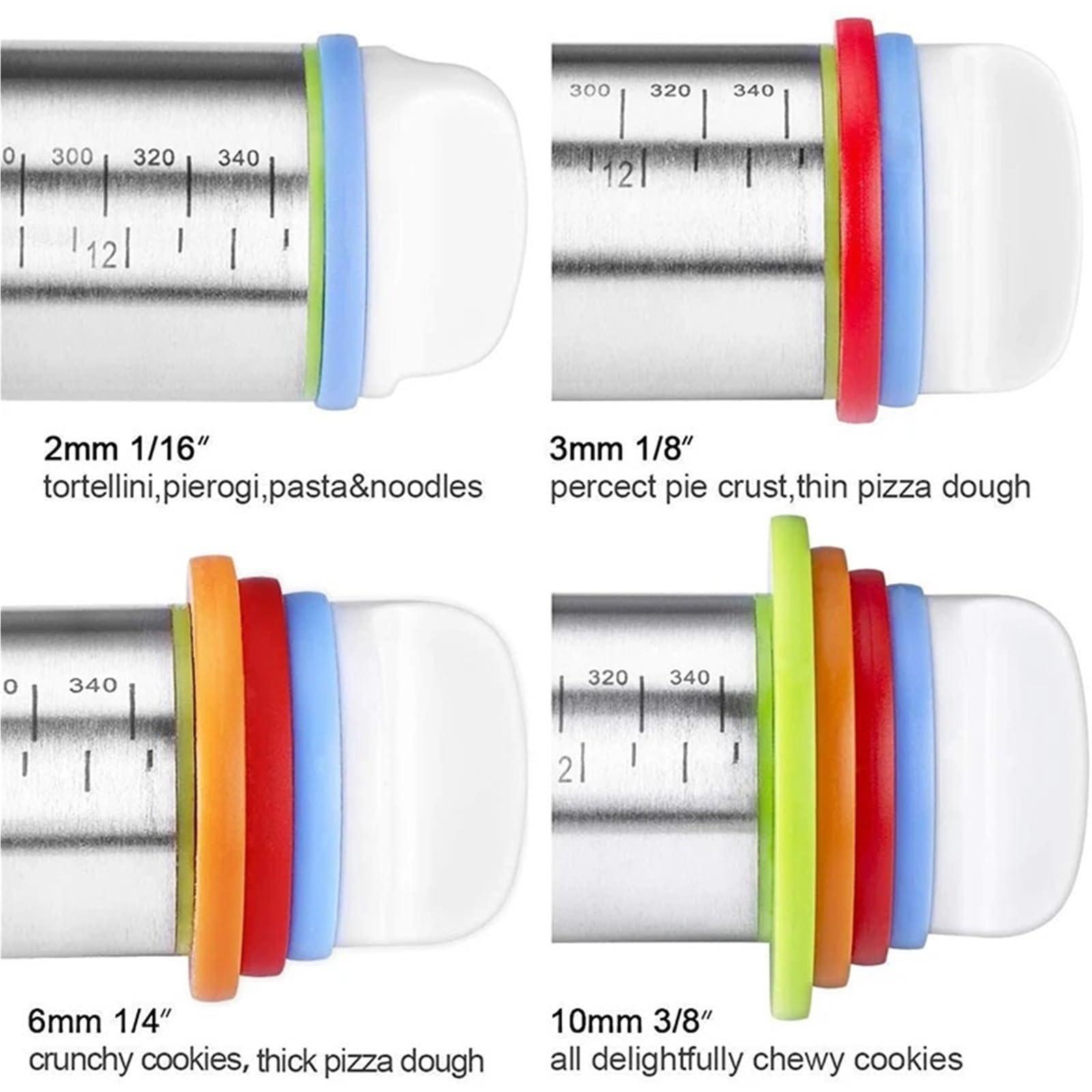 Tapete De Silicona Para Hornear Rodillo de acero inoxidable 43 cm (17 pulgadas) ajustable, tapete silicona for hornear, ideal for masa galletas, pasteles, pizza y tartas(Red Set)