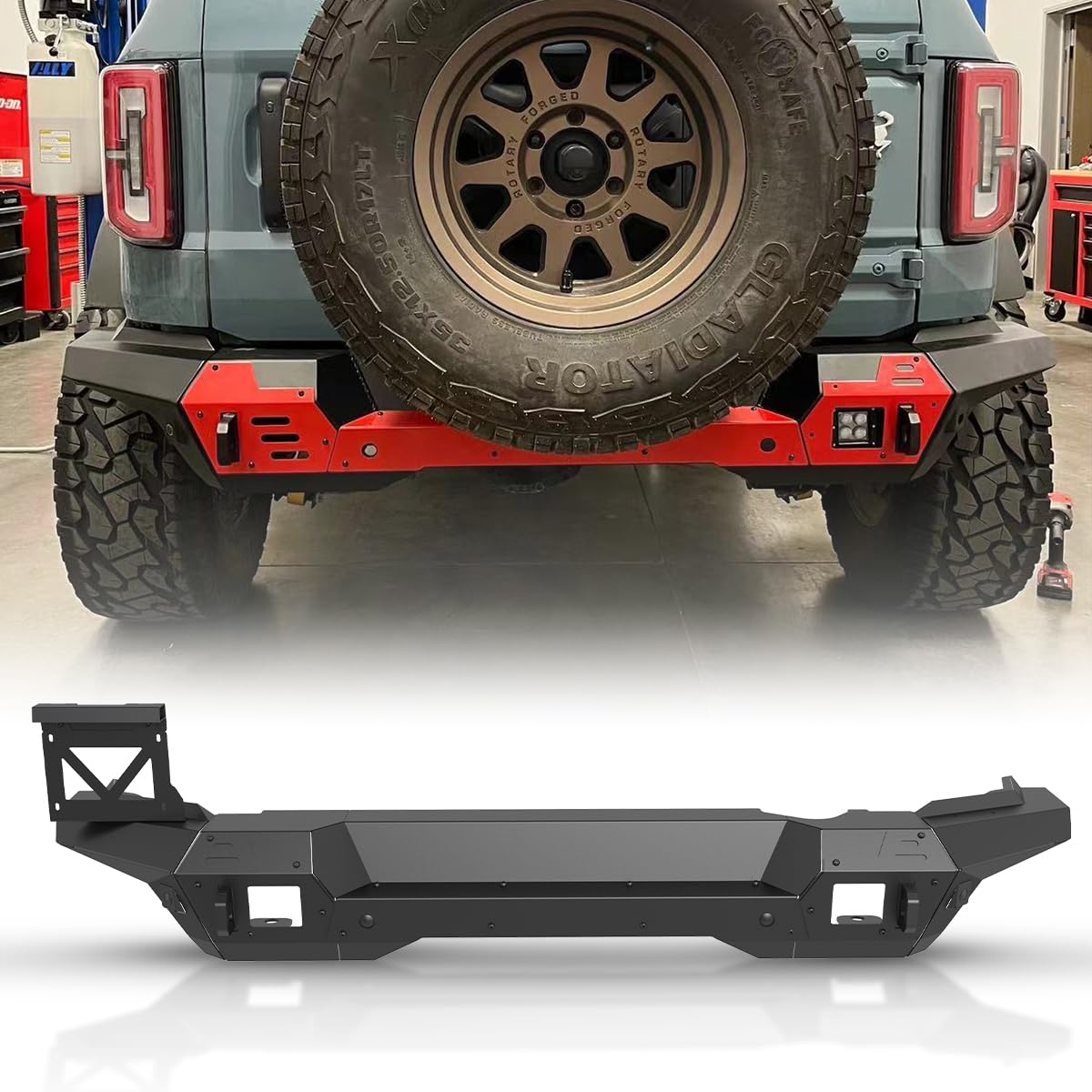 ROXX Rear Bumper Compatible for 2021-2026 Ford Bronco, Off Road Full Width Bumper with License Plate Bracket & Parking Radar Spots