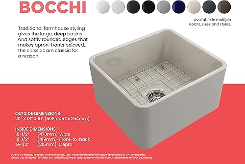 Miniatura 354 de BOCCHI Classico Farmhouse Delantal de arcilla refractaria delantera de 20 pulgadas. Fregadero de cocina de un solo tazón con rejilla inferior Café
