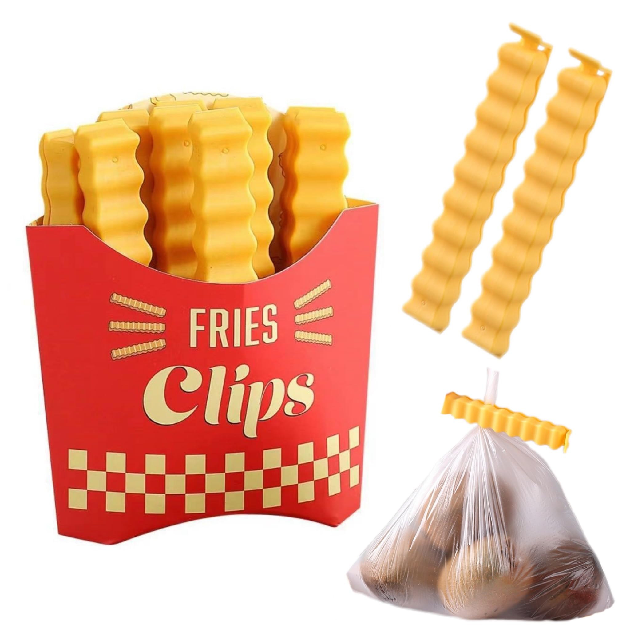 MisHarbSealing Clips, Chips-Shaped Bag Sealer Clips with Refrigerator Sticker, Moist Clips for Food Bags, Food Vacuum Sealer Clips, Sealing Clip for Bread Bags, Snack Bags (12 Pcs Per Pack)