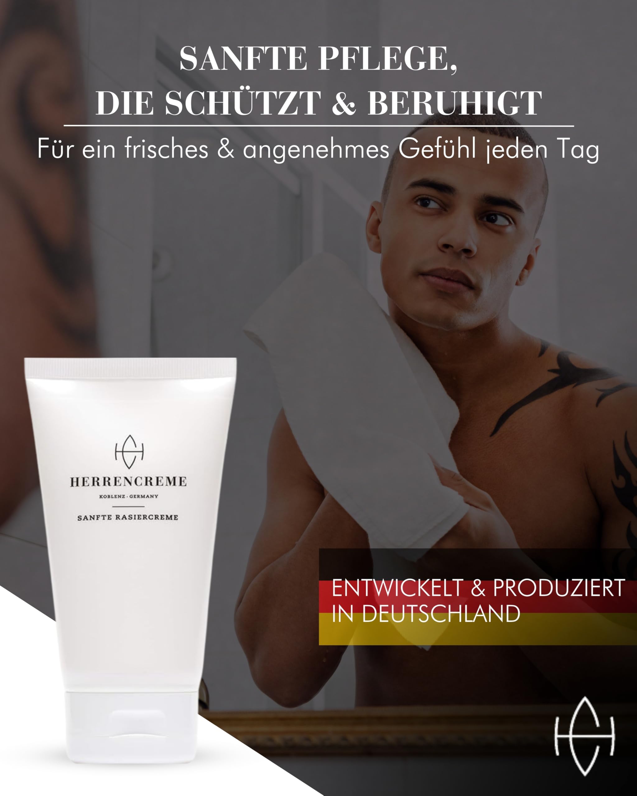 HERRENCREME Rasiercreme für Männer 150 ml I Sanfte Rasur & Pflege I Rasiercreme für Gesicht & Intimbereich Herren I Shaving Cream Men I Vom Urologen entwickelt I vegan & dermatologisch getestet