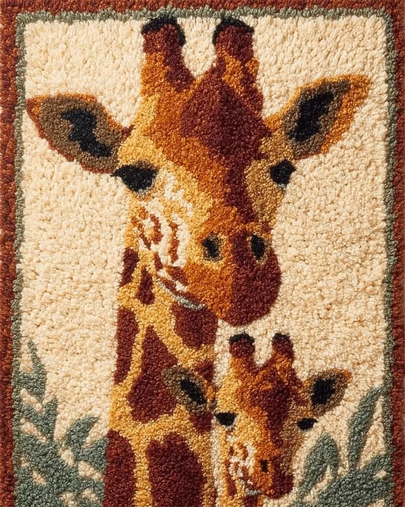 FWRTYCB Latch Hook Kits 20X15Inchgiraffe DIY Latch Hook Rug Kit, Cross Stitch Rug Making Kit, Carpet Making Crochet Kits Embroidery Kits Needlework Crafts for Home Decor