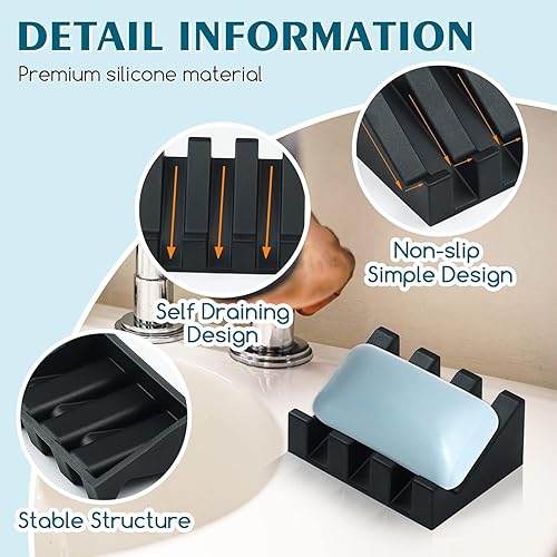 Miniatura 2 de Jabonera de silicona para barra de jabón para ducha, baño, bandeja de secado de cascada autodrenante, mantiene las barras de jabón limpias en seco