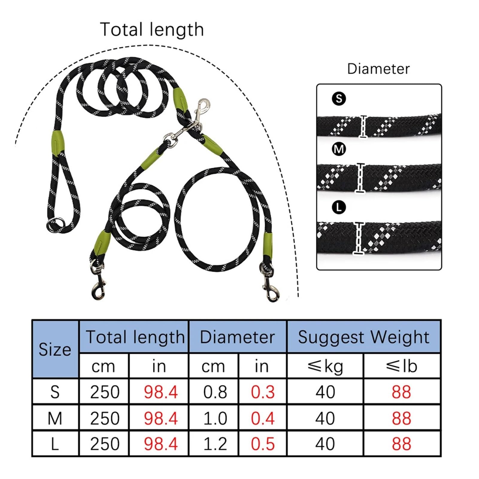 Laisse For Chien Mains Libres For 2 Chiens, Course Réfléchissante | Laisse pivotante à 360 ° compatible avec la marche en plein air for animaux de compagnie, le jogging et la randonnée(Black M)
