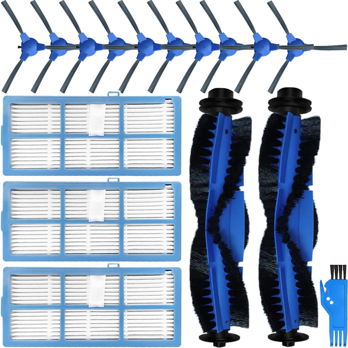 Accessoires Pièces de Rechange pour Robot Proscenic 850T, Ultenic D5s Pro, Ultenic D5s Pro+, Uoni S1, 1 Brosse Principale, 4 brosses latérales, 3 filtres Hepa, 2 lingettes, 1 Outil