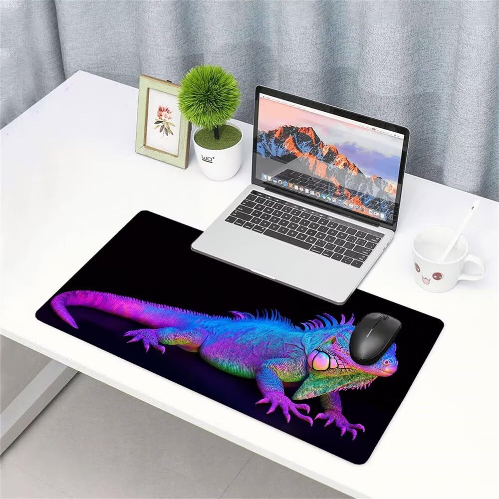 Alfombrilla de Mouse para Juegos, Nero, XXL, Antideslizante, Impermeable, Diseño de Lucertola, Extendido, Grande, 1200x600x3mm, para PC, Laptop, Ufficio, Famiglia d-475
