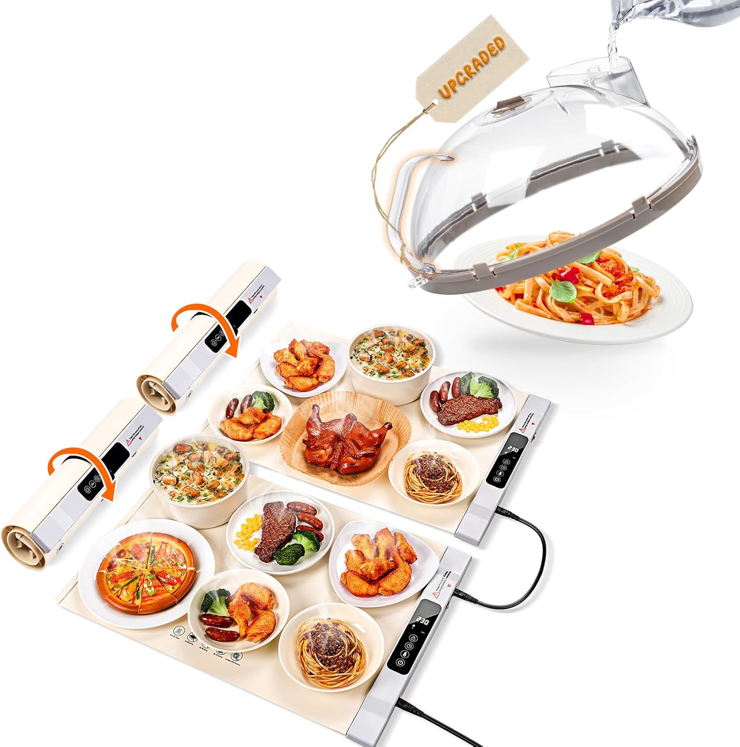 Microwave Splatter Cover with Water Steamer & 2 Pack Warming Mat for Food