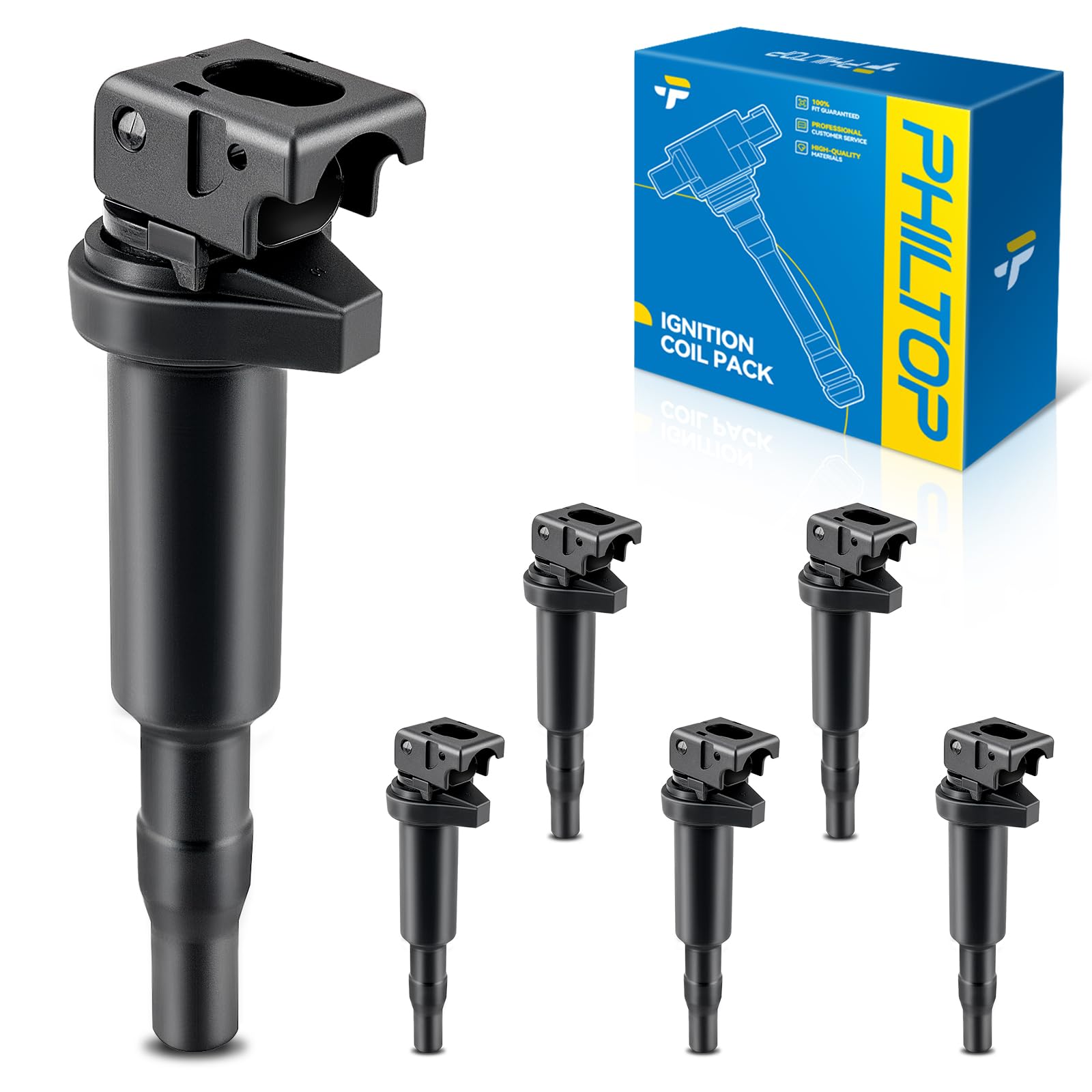PHILTOP 6-Pack Ignition Coil UF506 Fit for 328i X1/2/3/4/5/6 528i 535i 335i | BMW 328i, X1/2/3/4/5/6, 528i, 535i, 335i, 320i, 325i, Z4, 428i, M2/3/4/5/6, 530i, 750Li, 128i, 550i, 328xi, 525i, 330i, 325Ci