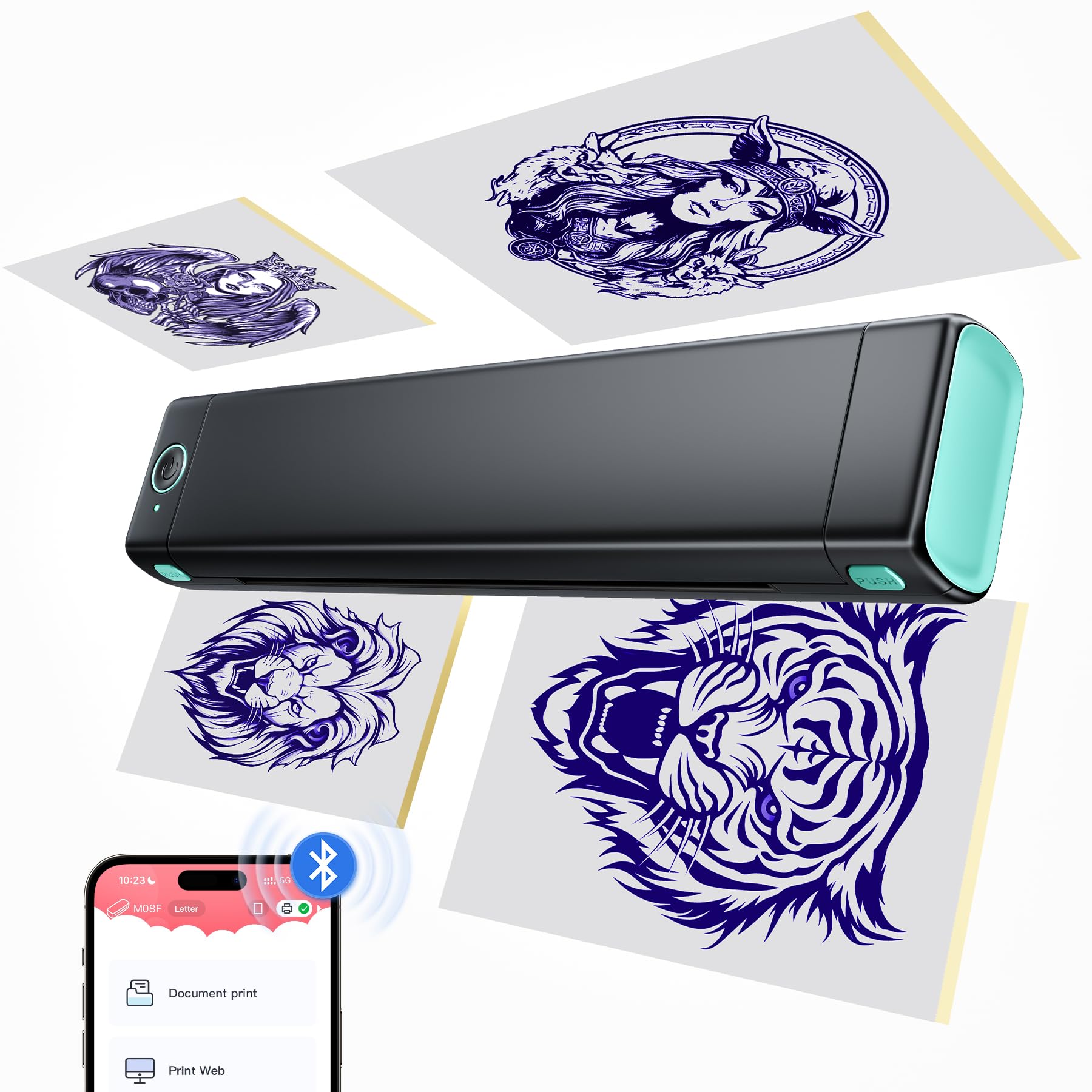 ItriAce M08F Tattoo Stencil Printer, Termocopiadora Tattoo Thermal Printer, con 10 Hojas de Papel Tattoo Transfer para Artistas del Tatuaje, Compatible con Teléfono, iPad y Portátil, Negro y Verde