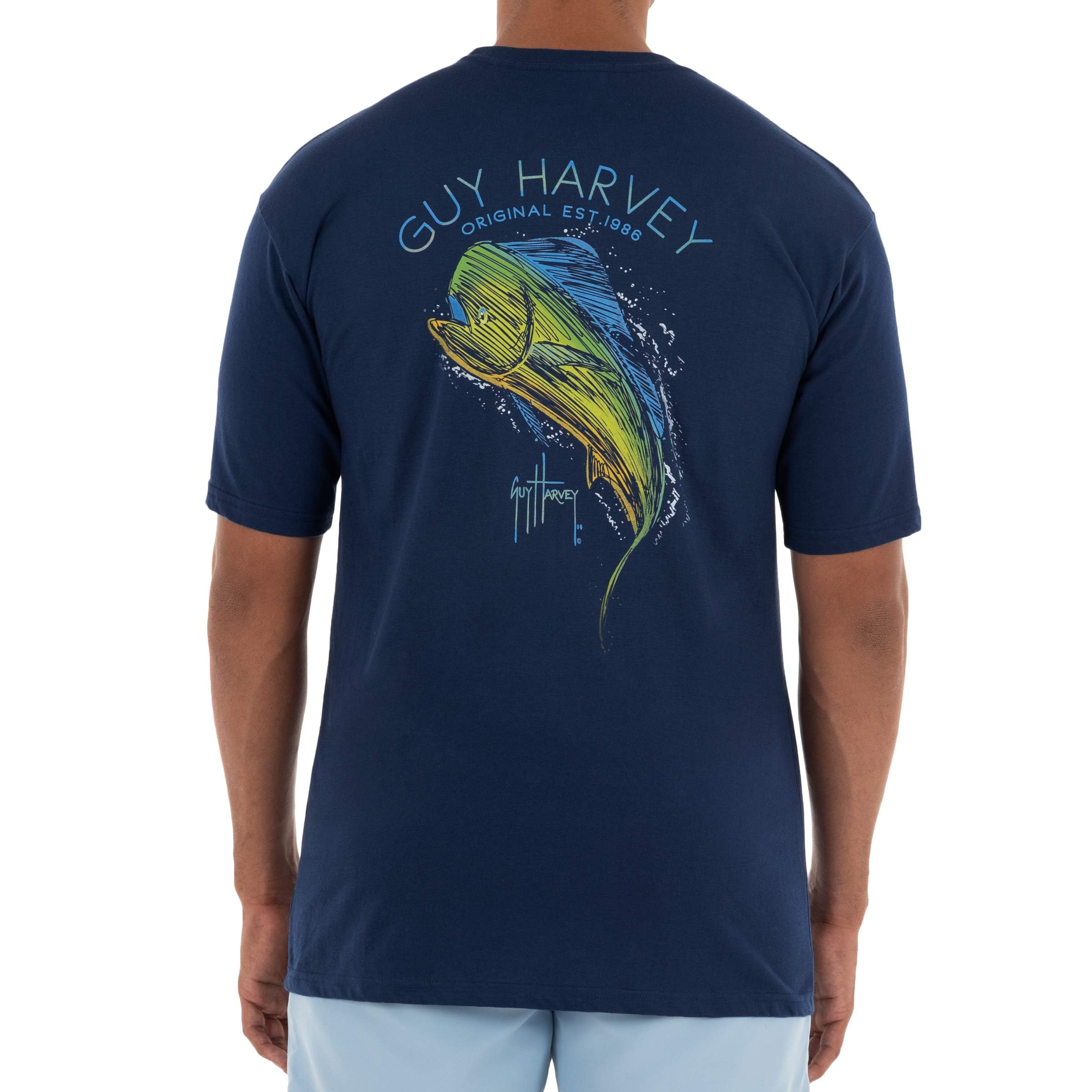 Guy Harvey Men’s Offshore Fish Collection Short Sleeve T-Shirt, Estate Blue/Mahi, XL