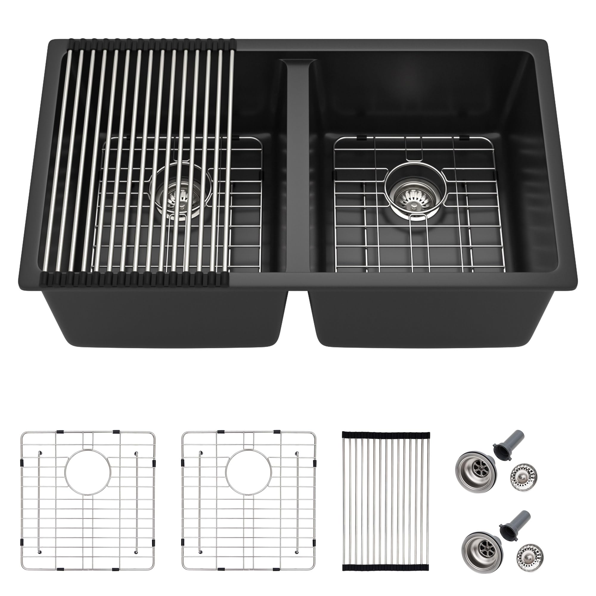 33 Granite Composite Kitchen Sink Double Bowl - Fulorni 33