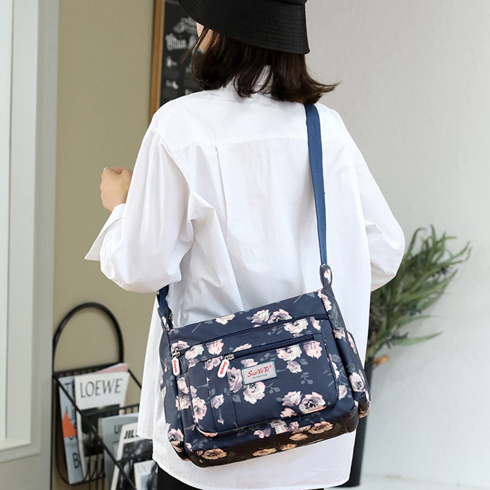 Bolso cruzado para mujer, con múltiples bolsillos, de nailon, bolso de hombro, bolso de viaje ligero